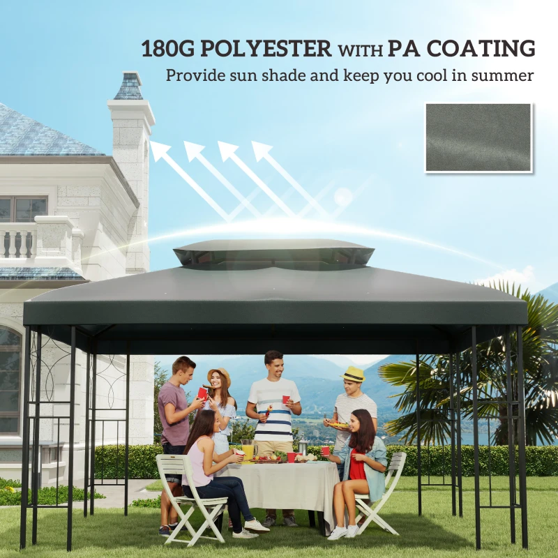 Outsunny 13' x 10' Gazebo Replacement Canopy 2 Tier Top UV Cover Pavilion Garden Patio Outdoor, Deep Grey (TOP ONLY)