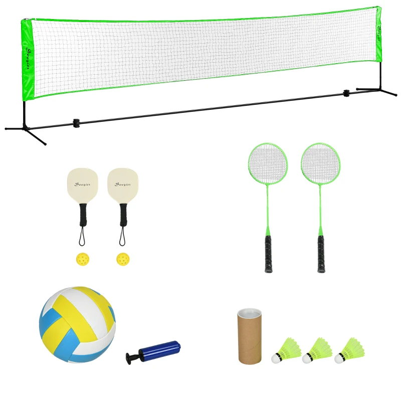 Soozier Portable Badminton Set, Pickleball Volleyball Net with 3 Shuttlecocks, 4 Rackets, for Indoor Outdoor, Beach, Backyard