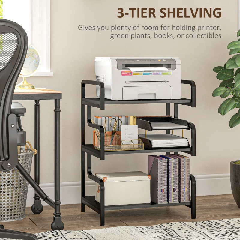 HOMCOM Free Standing Metal Storage Shelf, 3-Tier Small Shelving Unit, Printer Stand for Home Office, Living Room, Black