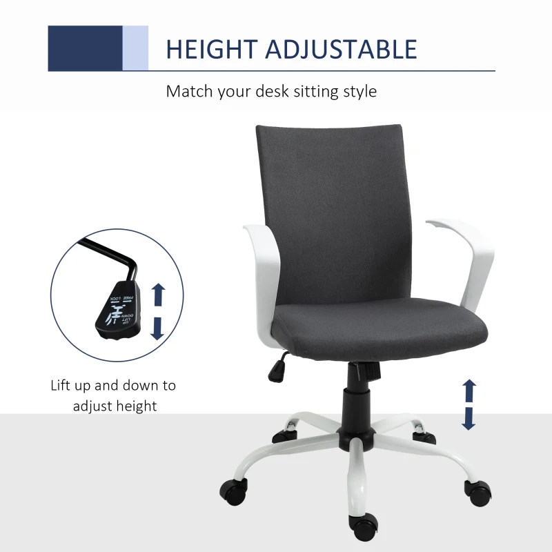 Vinsetto Mid Back Home Office Chair with Adjustable Height, High Armrests and Rocking Function, Dark Grey/White