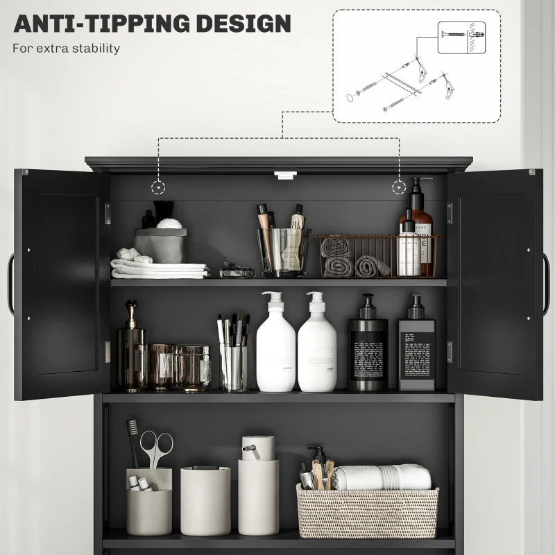 kleankin Modern Over The Toilet Storage, Bathroom Cabinets Over Toilet with Open Shelves and Double Door Cabinet, Black