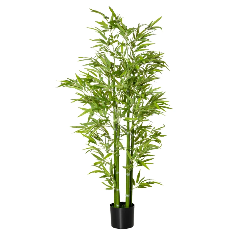 HOMCOM 5FT Artificial Bamboo Tree Faux Decorative Plant in Nursery Pot for Indoor Décor