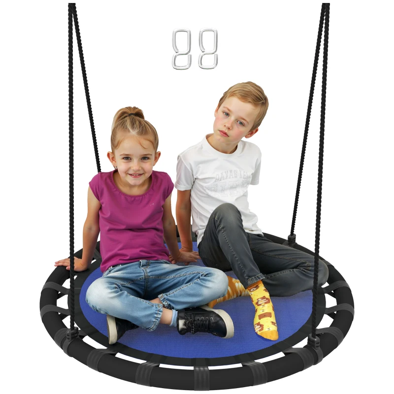 Qaba 39 inch Saucer Tree Swing Set for Kids with Adjustable Hanging Ropes for Outdoor, Backyard, Navy Blue