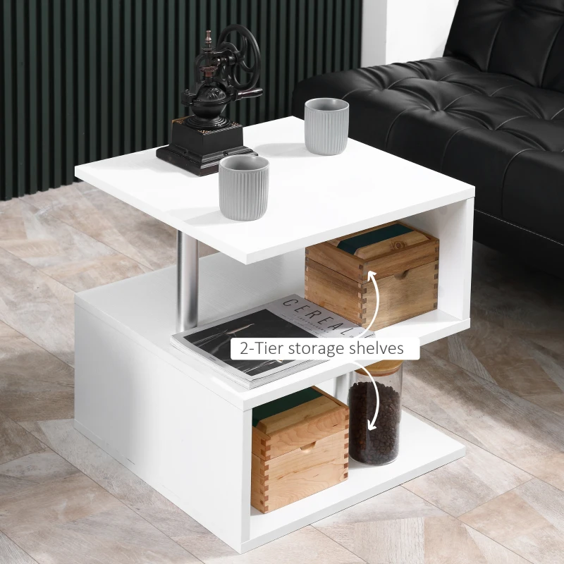 HOMCOM Wooden S Shape End Table 3 Tier Storage Shelves Organizer Living Room Side Table Desk White
