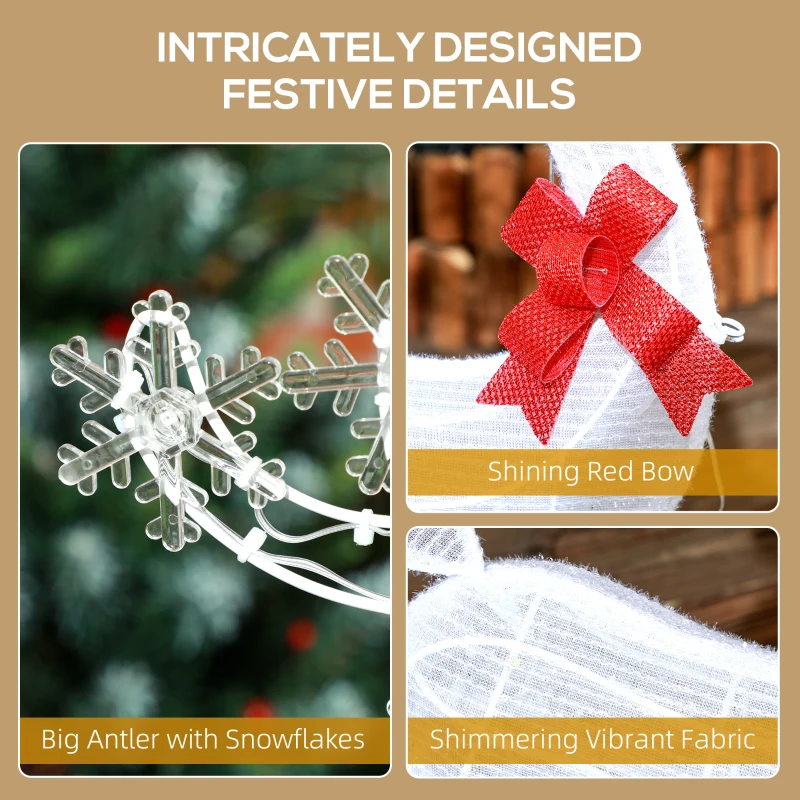 Outsunny Light Up Reindeer Yard Decoration, Lighted Deer Christmas Decoration for Indoor, Outdoor, Garden, Lawn, White