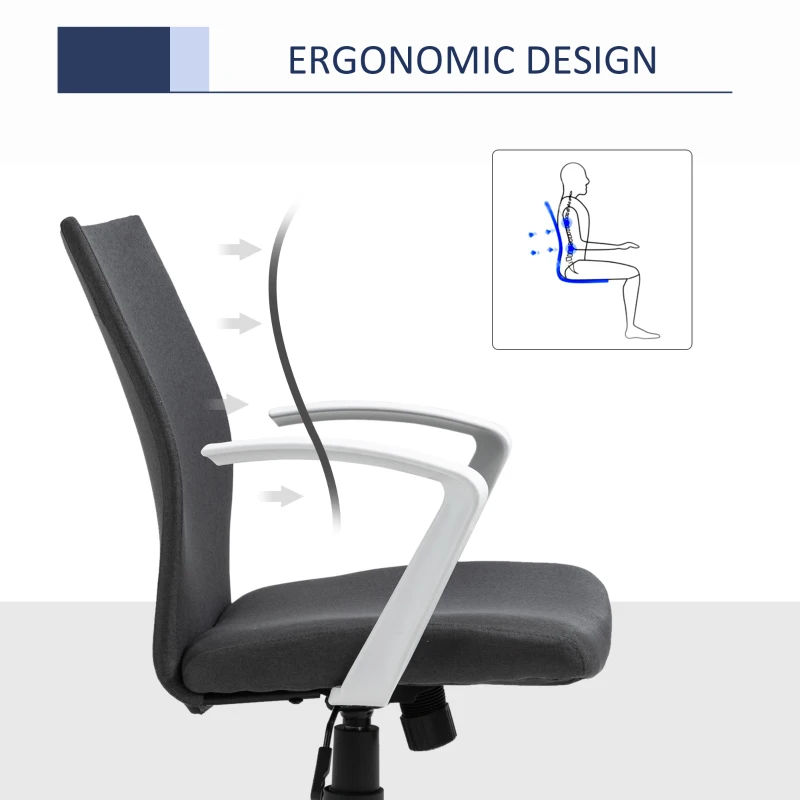 Vinsetto Mid Back Home Office Chair with Adjustable Height, High Armrests and Rocking Function, Dark Grey/White