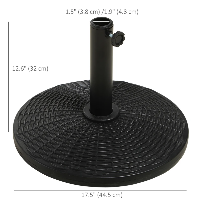 Outsunny 25 lbs Market Umbrella Base Holder 17.5" Round Parasol Stand with Rattan Design for Patio, Outdoor, Backyard, Black
