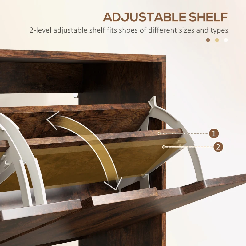 HOMCOM Shoe Storage Cabinet with 4 Flip Drawers and Adjustable Shelf, Shoe Cabinet for 8-16 Pairs of Shoes, Rustic Brown