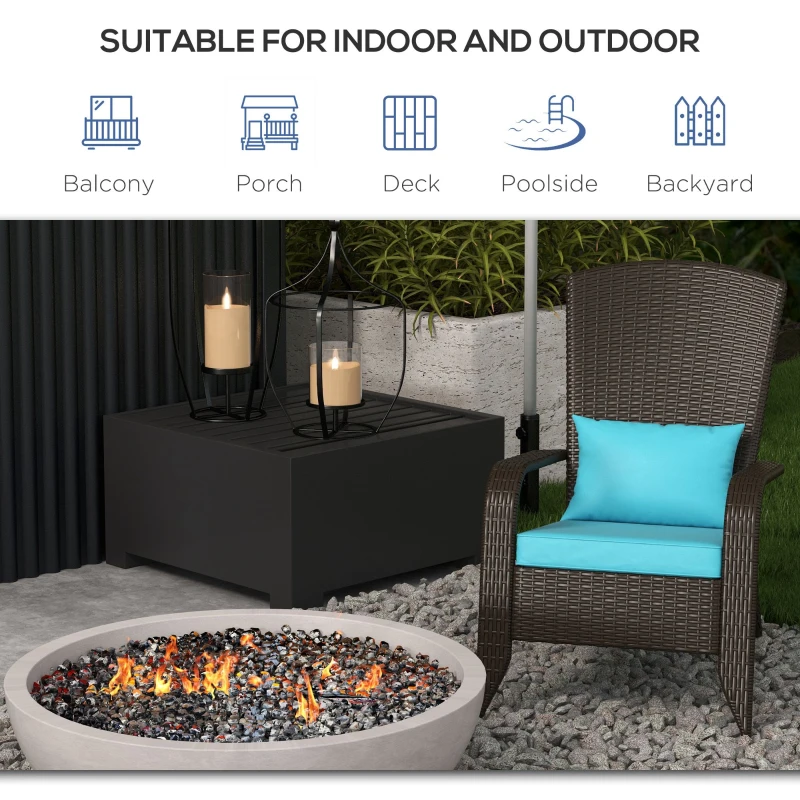 Outsunny Patio Wicker Adirondack Chair, Outdoor Rattan Muskoka Chair with Cushions for Patio, Garden, Backyard Turquoise