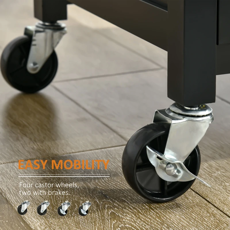 HOMCOM Kitchen Cart, Utility Trolley, Small Kitchen Island with Storage Drawer & Side Hooks for Dining Room, Black