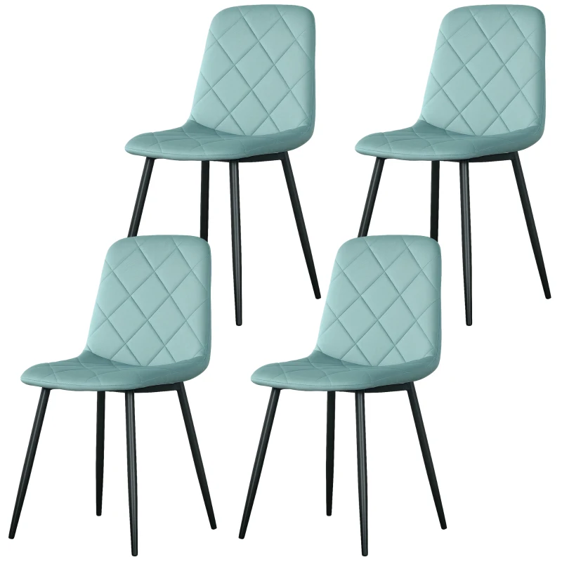 HOMCOM Dining Chairs Set of 4, Upholstered Dining Room Chairs with Steel Legs, Modern Kitchen Chair for Dining Room, Green