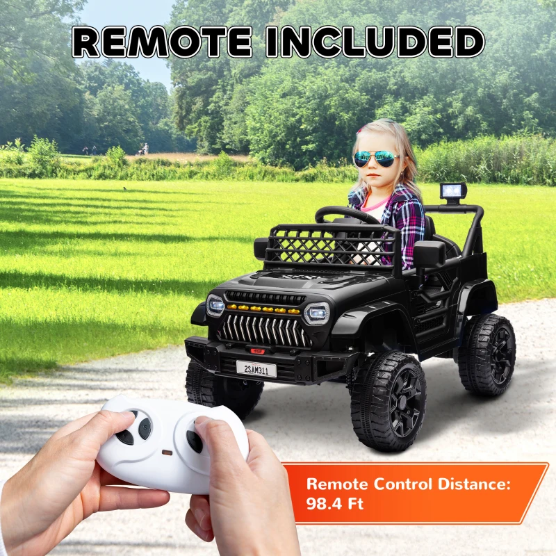 Qaba 12V Battery Powered Ride On Truck, Kids Electric Car with Spring Suspension, Remote, Horn, USB Music, Black