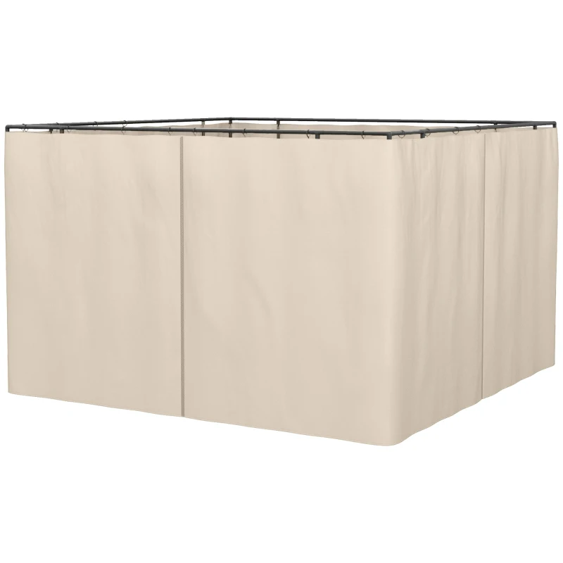 Outsunny 10' x 10' Universal Gazebo Sidewall Set with 4 Panels, Hooks/C-Rings Included for Pergolas & Cabanas, Beige