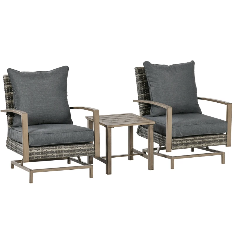 Outsunny Patio Bistro Set, Porch Furniture with Soft Cushions and Rocking Function for Yard, Lawn, Porch, Dark Gray