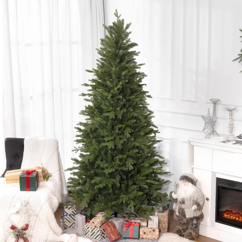 HOMCOM 7 Ft Artificial Christmas Tree with Foldable Metal Stand, Easy Assembly, Hinged Xmas Tree for Home Office Holiday
