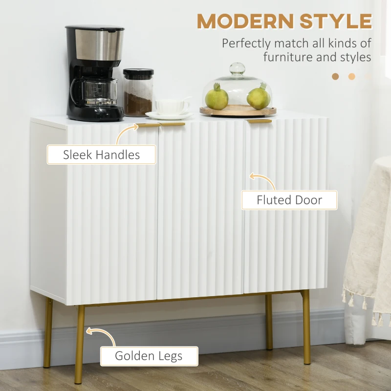 HOMCOM Modern Storage Cabinet Sideboard Buffet Cabinet with Gold Legs for Living Room Dining Room Hallway White