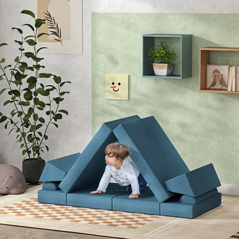 Qaba 12 Pcs Foam Climbing Blocks for Toddlers, Indoor Soft Play Equipment for Boys and Girls, Blue