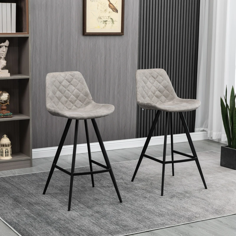 HOMCOM Bar Height Bar Stools Set of 2, Microfiber Cloth Bar Chairs with Metal Leg, Padded Seat, Kitchen Stools for Kitchen Island, Grey