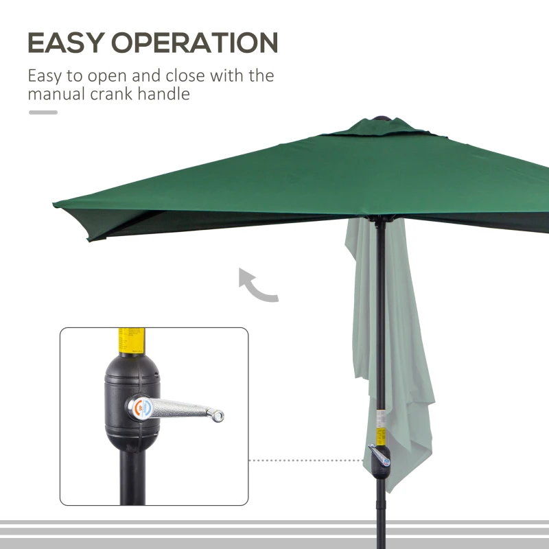 Outsunny 8ft Half Umbrella Outdoor Balcony Parasol Patio Garden Outdoor Window Sun Shade w/ 5 Ribs, Green