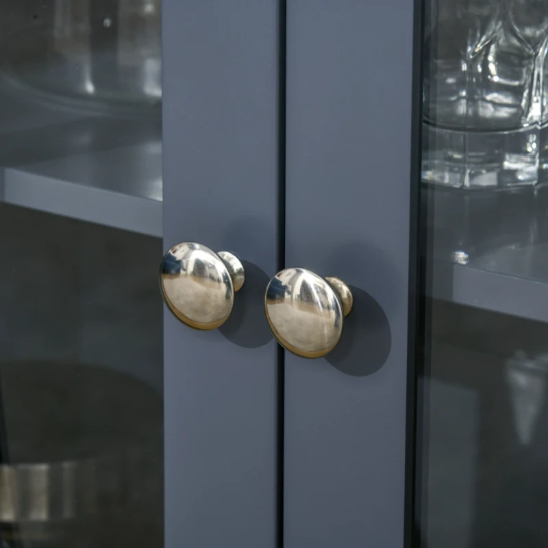 HOMCOM Sideboard, Buffet Cabinet with 4 Tempered Glass Doors, Arc Pattern and Adjustable Storage Shelf, Credenza, Gray