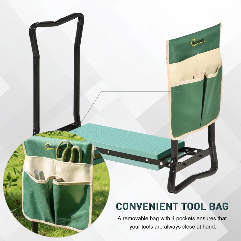 Outsunny  Garden Kneeler Seat Foldable Stool Bench 2 EVA Foam Kneeling Pad and 1 Large Tool Pouch