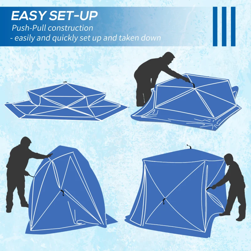 Outsunny 4 Person Insulated Ice Fishing Shelter, Pop-Up Portable Ice Fishing Tent with Carry Bag and Two Doors for -22℉, Blue