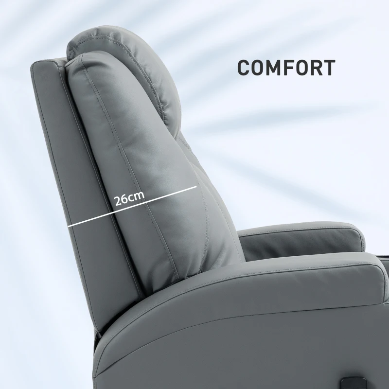 HOMCOM Massage Recliner Chair Leather Swivel Rocker Manual Reclining Chair with 8 Vibration Points, Cup Holders, Light Grey