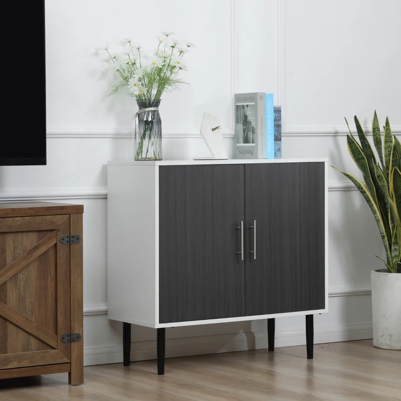 HOMCOM Sideboard Buffet Cabinet, Kitchen Storage Cabinet with Double Door Cupboards, Adjustable Shelf and Steel Legs, Gray