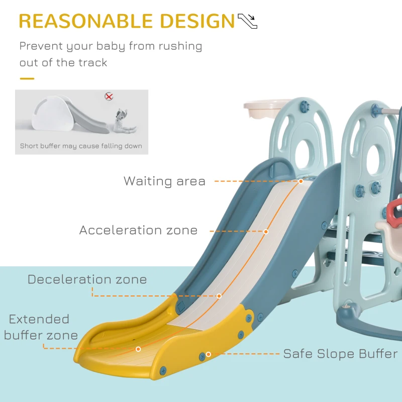 Qaba 5 in 1 Toddler Slide and Swing Set with Adjustable Seat Height and Basketball Hoop, Ring Toss Game, Freestanding Kids Climber Slide Playset with Basket Ball for Indoor Playground 18-60 Months