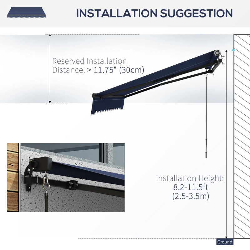 Outsunny 10' x 8' Retractable Awning, 280gsm UV Resistant Sunshade Shelter for Deck, Balcony, Yard, Blue