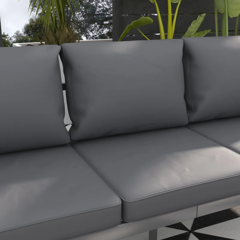 Outsunny Aluminum Garden Sofa, 3-Person Outdoor Couch, Backyard Furniture for 3-person with Cushions, 72.8" x 26" x 25.2", Grey
