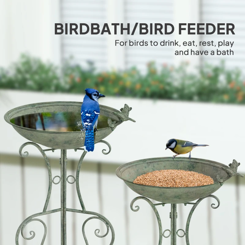 Outsunny Metal Bird Bath for Outdoors, 31" Tall Round Birdbath with Bird Statues and Decorative Stand, Freestanding Bird Feeder for Garden, Yard, Patio Decor, Bronze