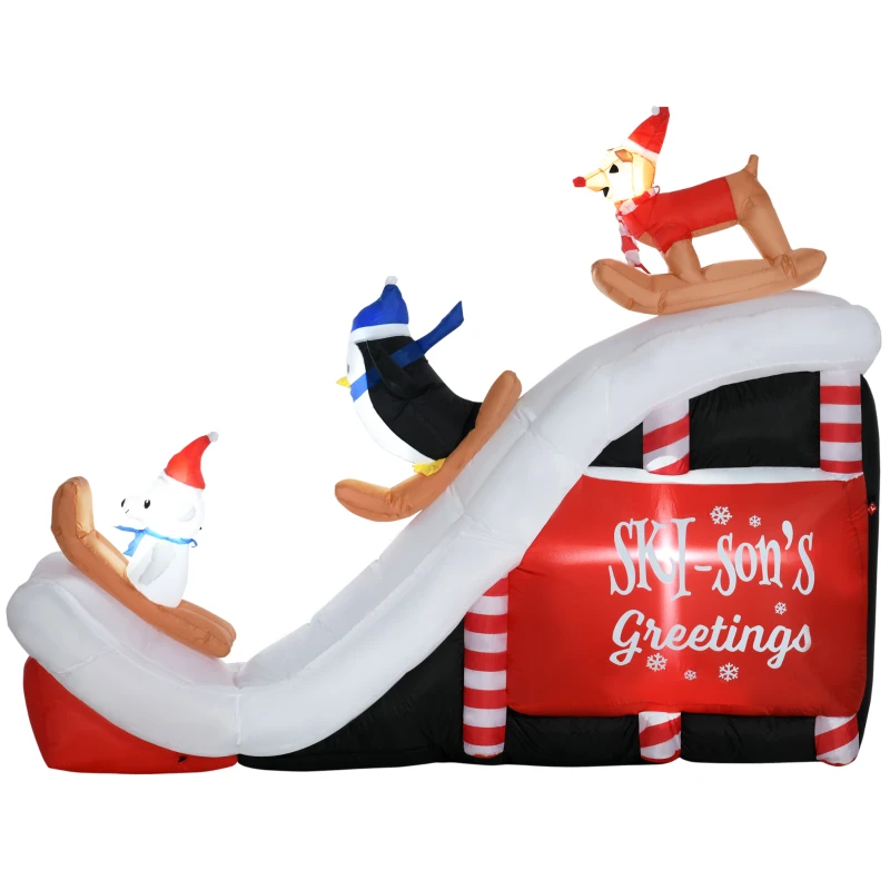 HOMCOM 8.5FT Long Christmas Inflatables Outdoor Decorations Polar Bear, Penguin and Reindeer on the Slope, Blow-Up LED Yard Christmas Decor, Waterproof