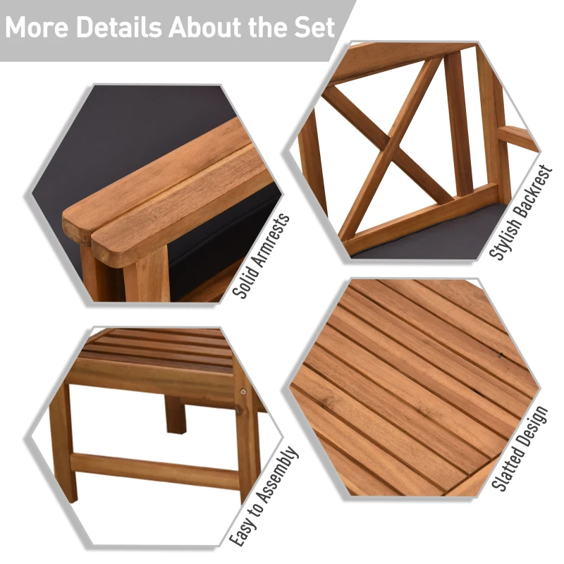 Outsunny 4 Piece Acacia Wood Outdoor Patio Furniture Set with 2 Armchairs, 1 Sofa, & 1 Coffee Table, Cushions Included