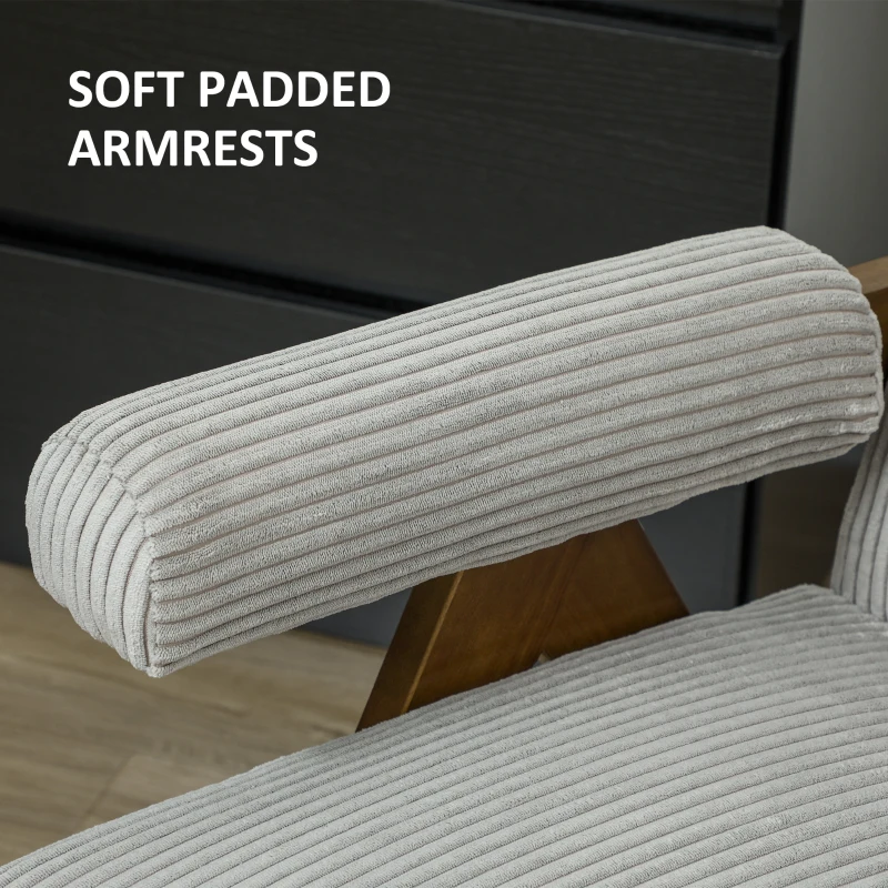 HOMCOM Corduroy Accent Chair Armchair with Wide Seat and Soft Padded Armrests for Reading, Bedroom, Light Grey