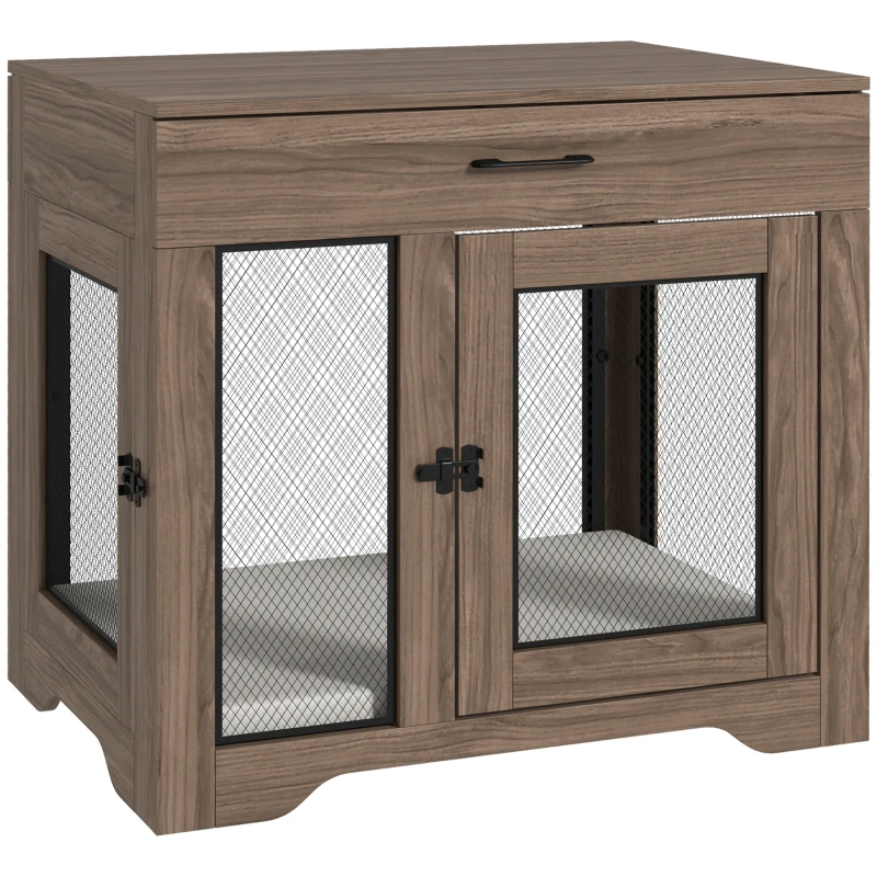 PawHut Dog Crate Furniture with Soft Water-Resistant Cushion, Drawer, for Small Dogs, Brown