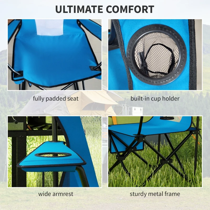 Outsunny Outdoor Rocking Chair Folding Camping Chair Portable Rocker with Armrests, Side Cup Holders, & Carry Bag, Blue