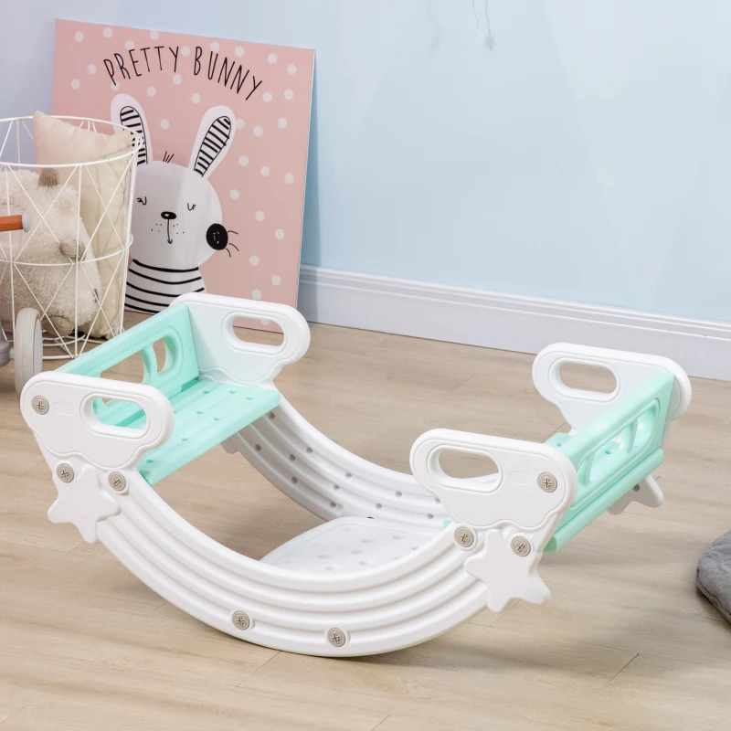 Qaba 2-IN-1 Kids Seesaw Teeter Totter Kids Table and Chair Set with Easy-Grip Handles Indoor Outdoor Playroom Backyard, Grey