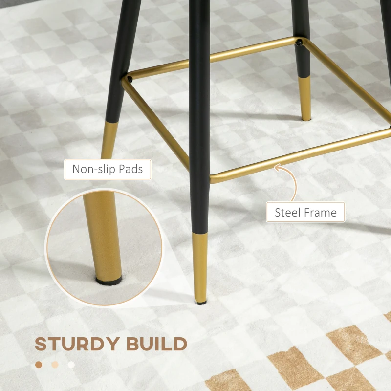 HOMCOM Bar Stools Set of 2 Modern Counter Height Bar Stools with Back, Footrest for Home Kitchen, 23.2"x20.5"x35.4", Pink