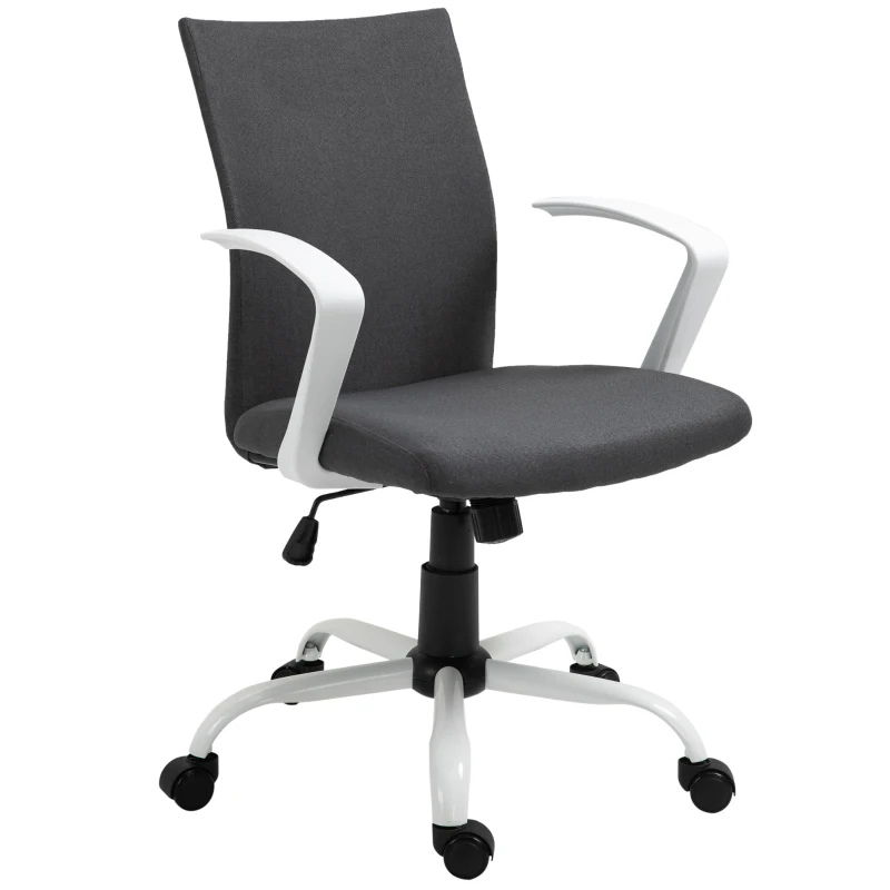 Vinsetto Mid Back Home Office Chair with Adjustable Height, High Armrests and Rocking Function, Dark Grey/White