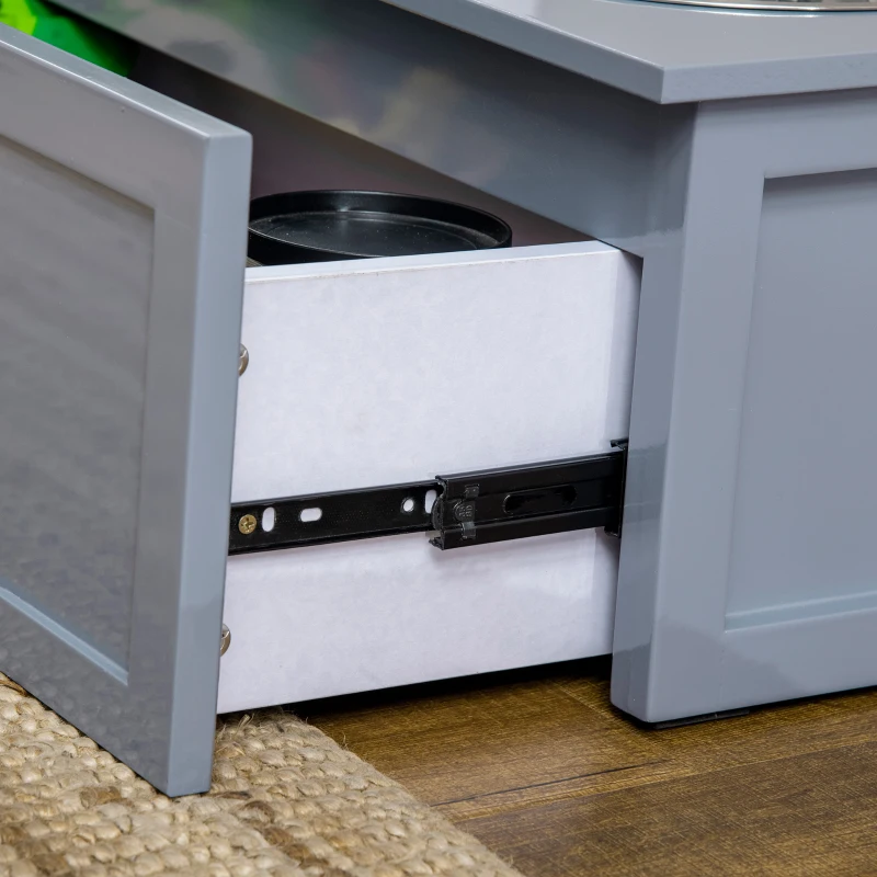 PawHut Elevated Dog Bowls with Storage, 2 Stainless Steel Bowls for Medium Dogs, Gray