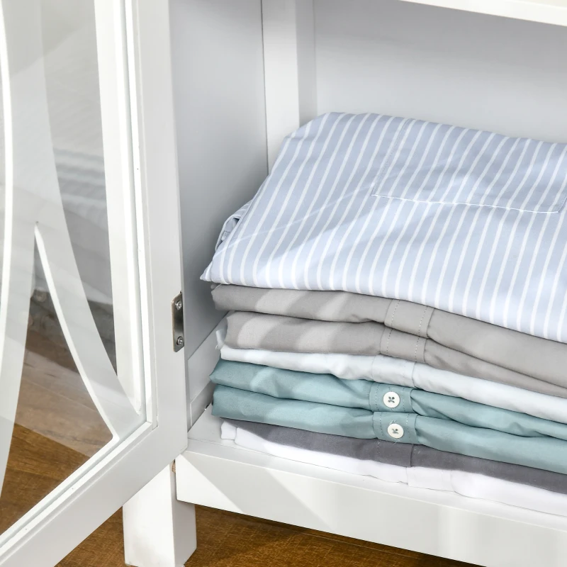 HOMCOM Sideboard, Buffet Cabinet with 4 Tempered Glass Doors, Arc Pattern and Adjustable Storage Shelf, Credenza, White