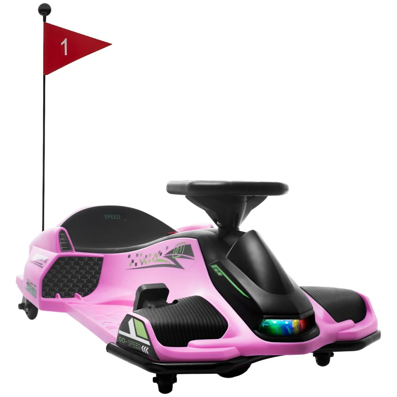Aosom 12V Electric Drifting Go Kart w/ Slow Start, Music, Lights, Pink(m-11)
