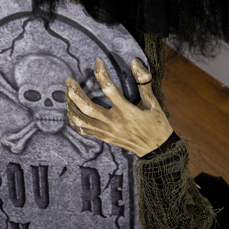 Outsunny 30" Life Size Outdoor Halloween Decorations Female Ghost with Tombstone, Animated Prop Animatronic Decor with Sound and Motion Activated Light Up Eyes, Spooky Sound