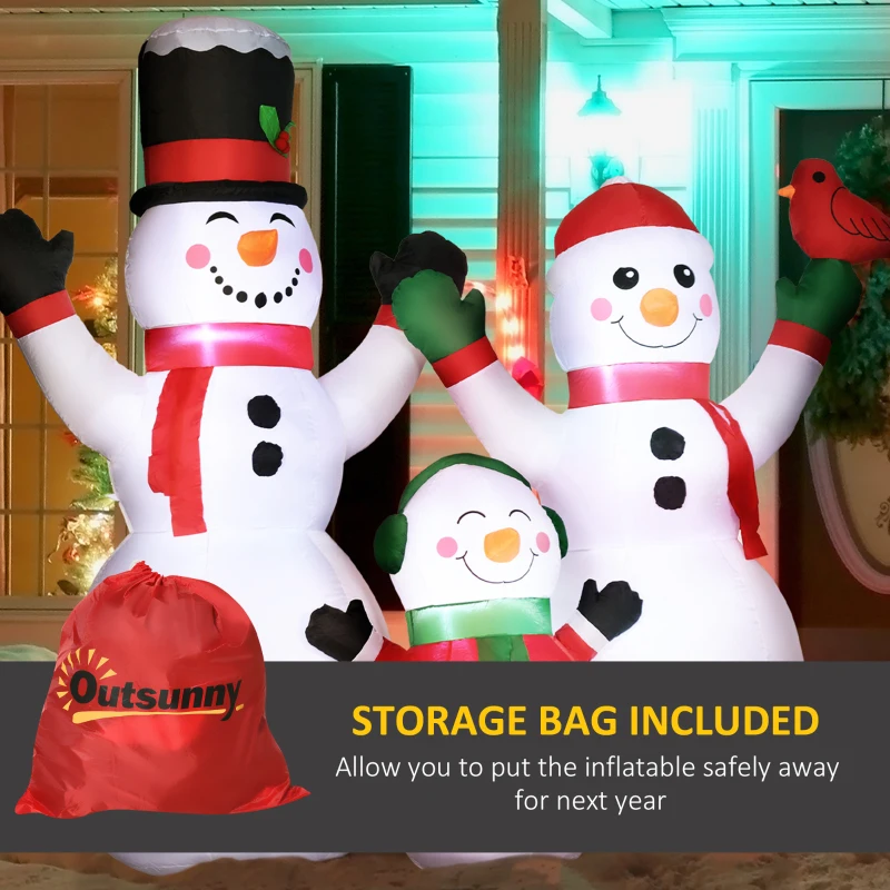 Outsunny 8ft Inflatable Christmas Snowman Family with A Red Bird, Blow-Up Outdoor LED Yard Display for Lawn Garden Party