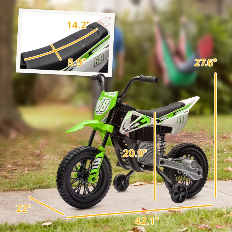 Qaba 12V Kids Electric Motorcycle w/ Twist Grip Throttle, Training Wheels, Rear Suspension & Music, Green