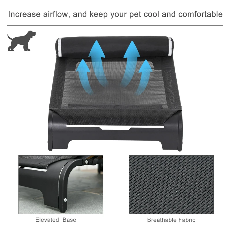 PawHut Elevated Dog Bed w/ Removable Pillow, Raised Pet Bed w/ Steel Frame & Breathable Mesh Fabric for Large and Medium Sized Dogs, Black