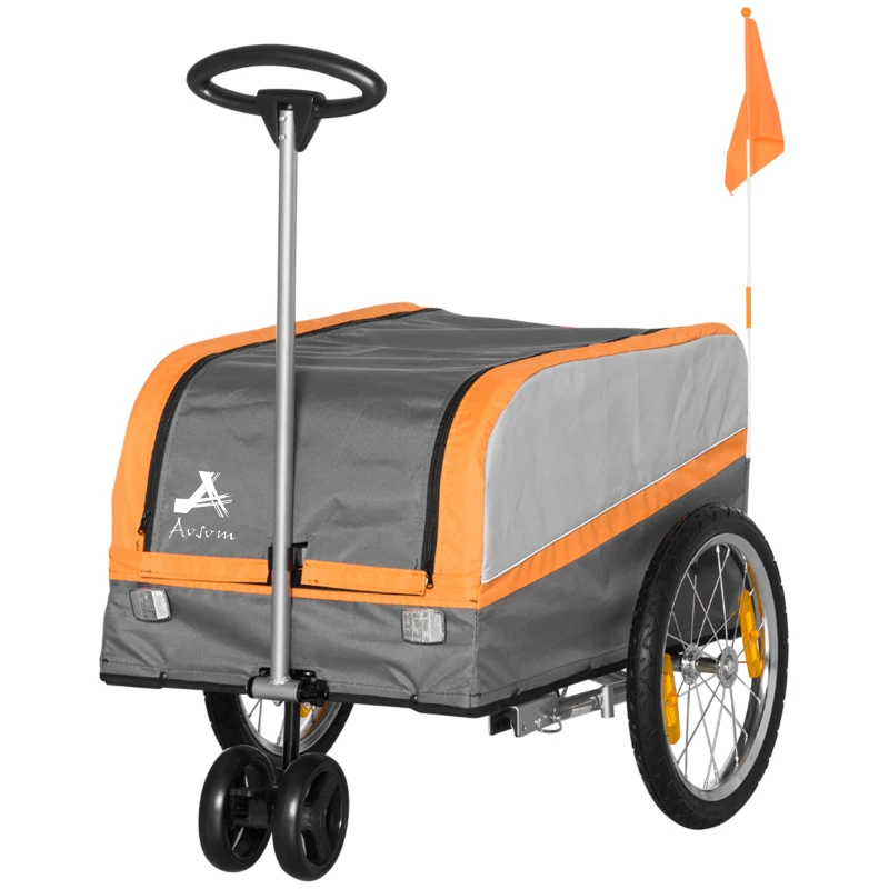 Aosom Bike Cargo Trailer & Wagon Cart, Multi-Use Garden Cart with Luggage Box, Quick Release 16'' Big Wheels, Safety Reflectors, Hitch and Handle