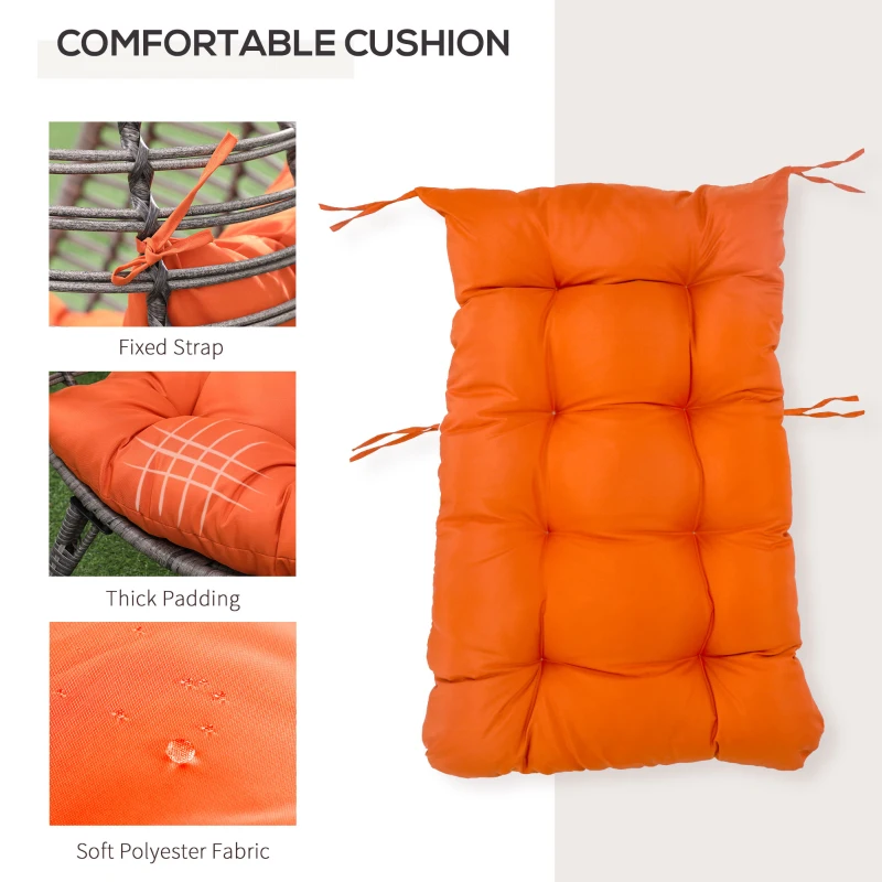 Outsunny Patio Wicker Egg Chair w/ Soft Cushion, Teardrop Cuddle Seat, Outdoor / Indoor Patio Chair, PE Plastic Rattan Furniture with Adjustable Height Feet Pads, Orange