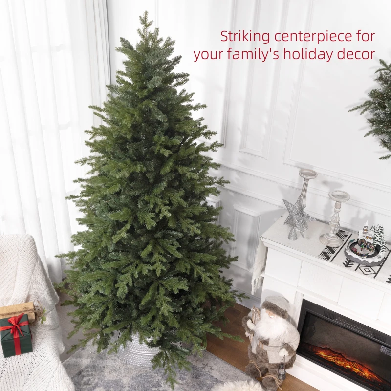 HOMCOM 7 Ft Artificial Christmas Tree with Foldable Metal Stand, Easy Assembly, Hinged Xmas Tree for Home Office Holiday